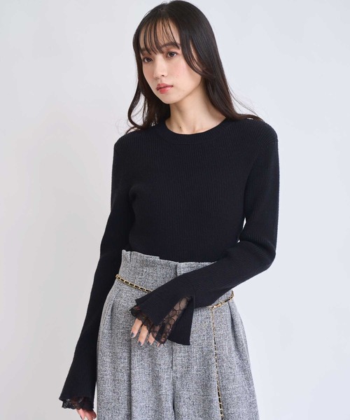 NOELA(ノエラ)の「レーススリーブリブニット(ニット/セーター・レディース・ブラック/オフホワイト/モカ・フリー)」の6枚目の写真