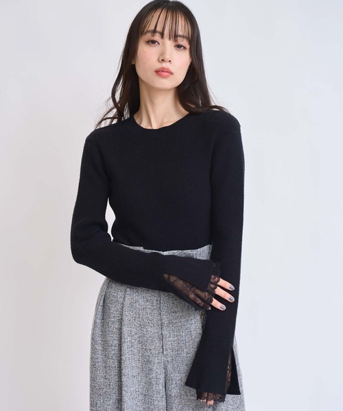 NOELA(ノエラ)の「レーススリーブリブニット(ニット/セーター・レディース・ブラック/オフホワイト/モカ・フリー)」の7枚目の写真