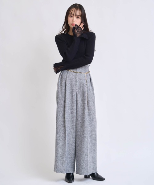 NOELA(ノエラ)の「レーススリーブリブニット(ニット/セーター・レディース・ブラック/オフホワイト/モカ・フリー)」の12枚目の写真