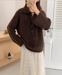 NoBelle（ノベル）の「無地クロスリボン　襟付きニットポロニット（ポロシャツ）」