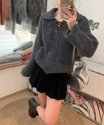 NoBelle（ノベル）の「無地クロスリボン　襟付きニットポロニット（ポロシャツ）」