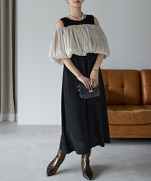 スヌード付き後ろリボンワンピース(S,M,L,XL)2点セット