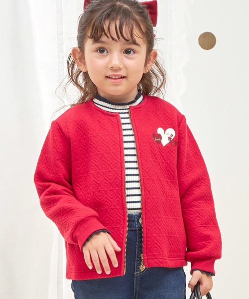 KP（ケーピー）の「ハートラメジャカード ジップアップカーデ（カーディガン/ボレロ・キッズ・ラベンダー/レッド・90cm/100cm/120cm/130cm/140cm/150cm/160cm/110cm）」の2枚目の写真
