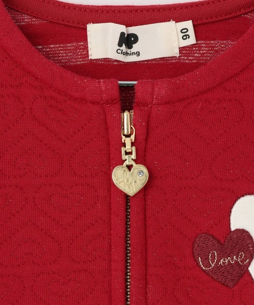 KP（ケーピー）の「ハートラメジャカード ジップアップカーデ（カーディガン/ボレロ・キッズ・ラベンダー/レッド・90cm/100cm/120cm/130cm/140cm/150cm/160cm/110cm）」の3枚目の写真