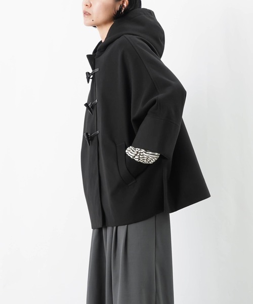 ダッフル風コート　ポンチョ　黒 マルチウェイポンチョ風ミドルコート - ジャケット/アウター通販