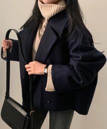 ダブルボタンショート丈メルトンコート