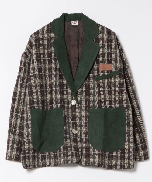 セール】HOOK -original- チェック柄ビッグポケ異素材襟テーラード