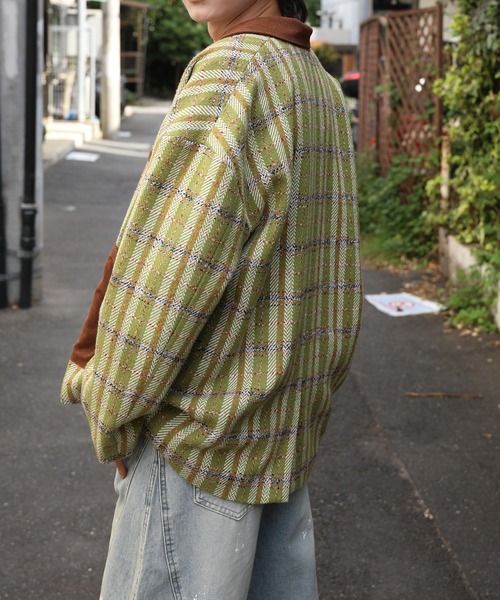 HOOK（フック）の「HOOK -original-　チェック柄ビッグポケ異素材襟テーラードジャケット (AW)（テーラードジャケット・メンズ・グリーン/ブラウン・L/M/XL）」の6枚目の写真