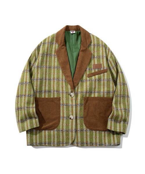 HOOK（フック）の「HOOK -original-　チェック柄ビッグポケ異素材襟テーラードジャケット (AW)（テーラードジャケット・メンズ・グリーン/ブラウン・L/M/XL）」の16枚目の写真
