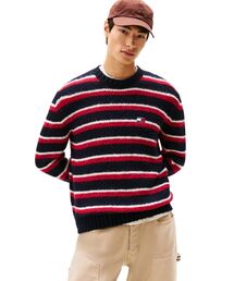 tommy jeans | レギュラーブラッシュドボーダーバッジセーター(ニット/セーター)