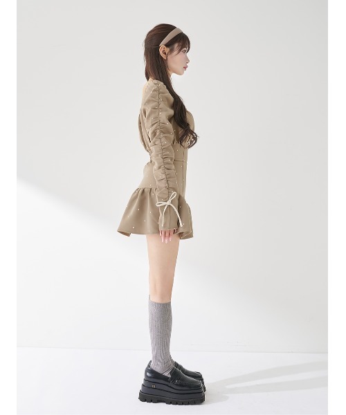 スクエアネックギャザーミニワンピース（ワンピース）｜Darich