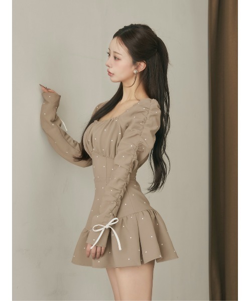 スクエアネックギャザーミニワンピース（ワンピース）｜Darich