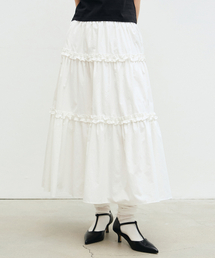 FRILL TIERED LONG SKIRT_IVORY