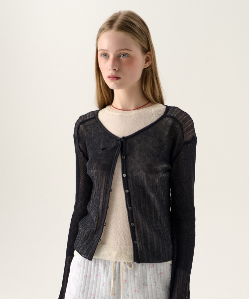 TTUDEMENT(トュードメント)の「SHEER RIB CARDIGAN CHARCOAL(カーディガン/ボレロ・レディース・その他・FREE)」の2枚目の写真
