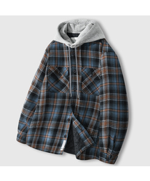 LEMAIN SECOND（リメインセカンド）の「オーバーサイズフランネルポケットチェックフードジャケット[インディブルー]（その他アウター・レディース）」