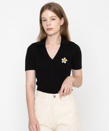 GRAVER（グレーバー）の「FLOWER DOT EMBROIDERED SHORT SLEEVE KNITTED POLO SHIRT_BLACK（ポロシャツ）」