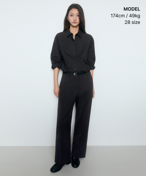 MUSINSA STANDARD WOMAN（ムシンサスタンダードウーマン）の「ウィメンズワイドヒドゥンバンディングスラックス[ダークグレー]（スラックス・レディース・その他・34/30/24/25/26/27/28/29/32/31）」の2枚目の写真