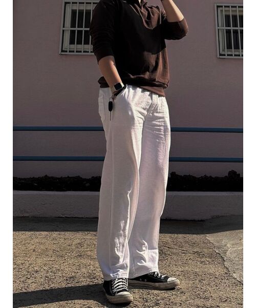 TOFFEE（トフィー）の「ナチュラルリネンデニムワイドパンツ（オフホワイト）（デニムパンツ・メンズ・その他・LARGE/MEDIUM/SMALL/X-LARGE）」の4枚目の写真