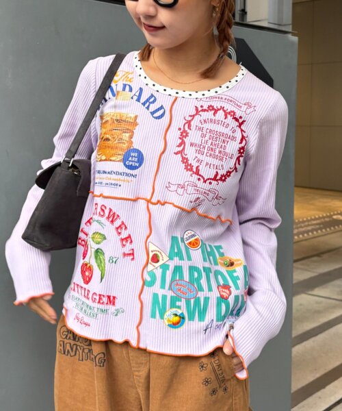 HELLO.SANFRANCISCO（ハローサンフランシスコ）の「★【HELLO.SANFRANCISCO/ハローサンフランシスコ】パッチワークプリントトップス（Tシャツ/カットソー・レディース・パープル/アイボリー/グレー・ONE SIZE）」の3枚目の写真