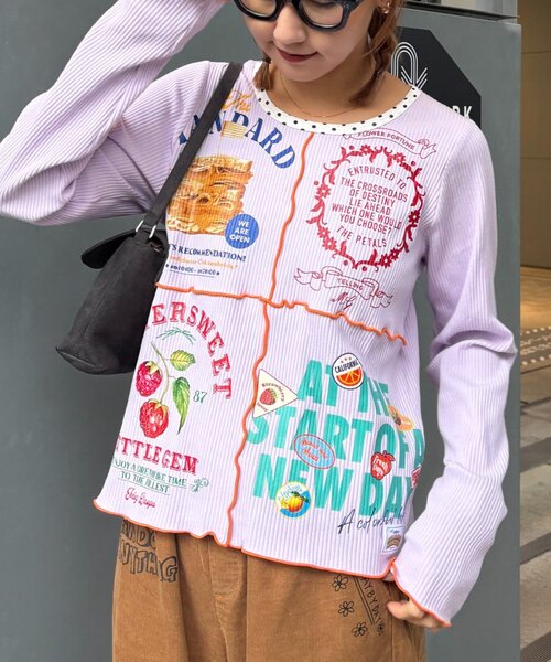 HELLO.SANFRANCISCO（ハローサンフランシスコ）の「★【HELLO.SANFRANCISCO/ハローサンフランシスコ】パッチワークプリントトップス（Tシャツ/カットソー・レディース・パープル/アイボリー/グレー・ONE SIZE）」の5枚目の写真