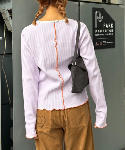 HELLO.SANFRANCISCO（ハローサンフランシスコ）の「★【HELLO.SANFRANCISCO/ハローサンフランシスコ】パッチワークプリントトップス（Tシャツ/カットソー・レディース・パープル/アイボリー/グレー・ONE SIZE）」の8枚目の写真