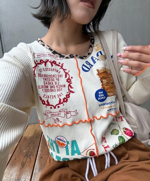 HELLO.SANFRANCISCO（ハローサンフランシスコ）の「★【HELLO.SANFRANCISCO/ハローサンフランシスコ】パッチワークプリントトップス（Tシャツ/カットソー・レディース・パープル/アイボリー/グレー・ONE SIZE）」の12枚目の写真