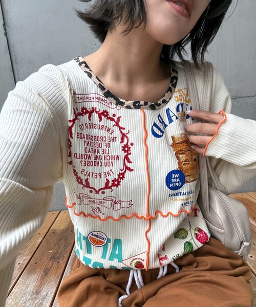 HELLO.SANFRANCISCO（ハローサンフランシスコ）の「★【HELLO.SANFRANCISCO/ハローサンフランシスコ】パッチワークプリントトップス（Tシャツ/カットソー・レディース・パープル/アイボリー/グレー・ONE SIZE）」の13枚目の写真