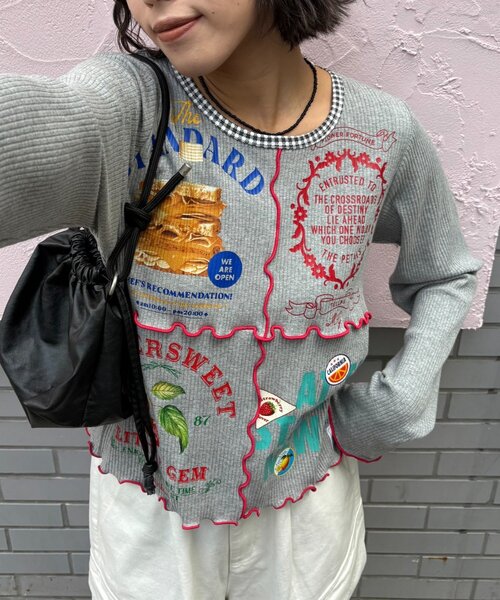 HELLO.SANFRANCISCO（ハローサンフランシスコ）の「★【HELLO.SANFRANCISCO/ハローサンフランシスコ】パッチワークプリントトップス（Tシャツ/カットソー・レディース・パープル/アイボリー/グレー・ONE SIZE）」の21枚目の写真