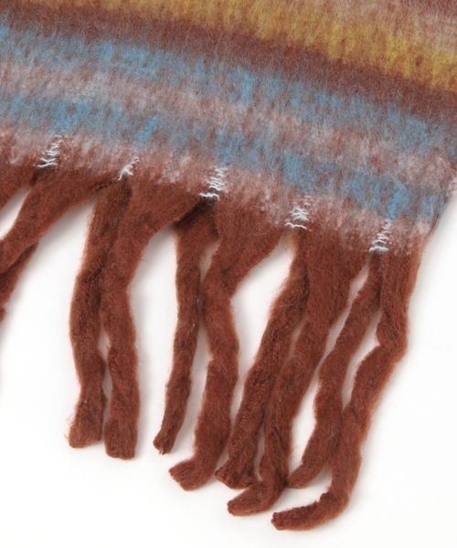 kutir（クティール）の「kutirlune／ボーダーアソートフリンジボリュームマフラー（マフラー・レディース・ブラウン/グリーン・FREE）」の4枚目の写真