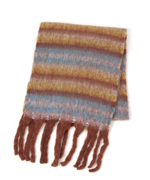 kutir（クティール）の「kutirlune／ボーダーアソートフリンジボリュームマフラー（マフラー・レディース・ブラウン/グリーン・FREE）」の3枚目の写真