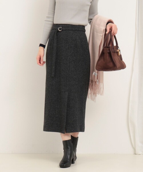 MICO COULIER（ミコクリエ）の「シルクネップヘリンボン柄ベルト付きスカート（スカート・レディース・ブラウン系その他/グレー系その他・36/38）」の2枚目の写真