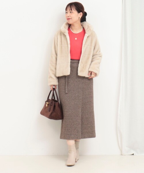 MICO COULIER（ミコクリエ）の「シルクネップヘリンボン柄ベルト付きスカート（スカート・レディース・ブラウン系その他/グレー系その他・36/38）」の22枚目の写真