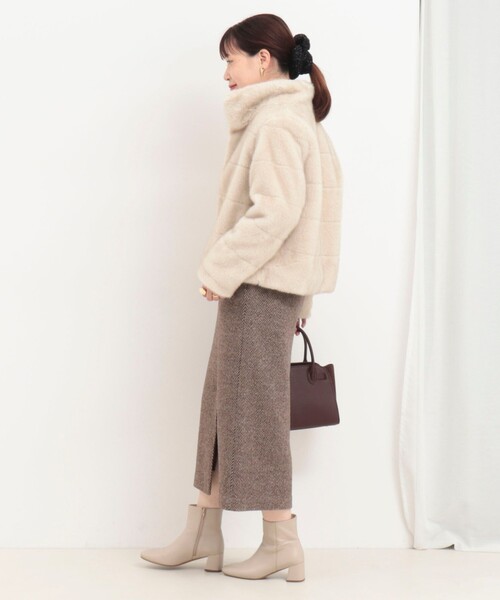 MICO COULIER（ミコクリエ）の「シルクネップヘリンボン柄ベルト付きスカート（スカート・レディース・ブラウン系その他/グレー系その他・36/38）」の21枚目の写真