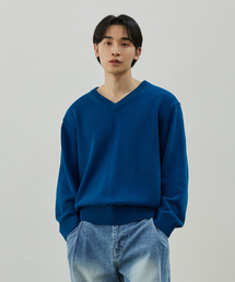 P.IN.O（ピインオ）の「コットンVネックセミオーバーニット - ブルー（ニット/セーター）」