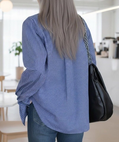 cammie(キャミー)の「タータンチェックシャツ(シャツ/ブラウス・レディース・ブルー・L/M/S)」の6枚目の写真