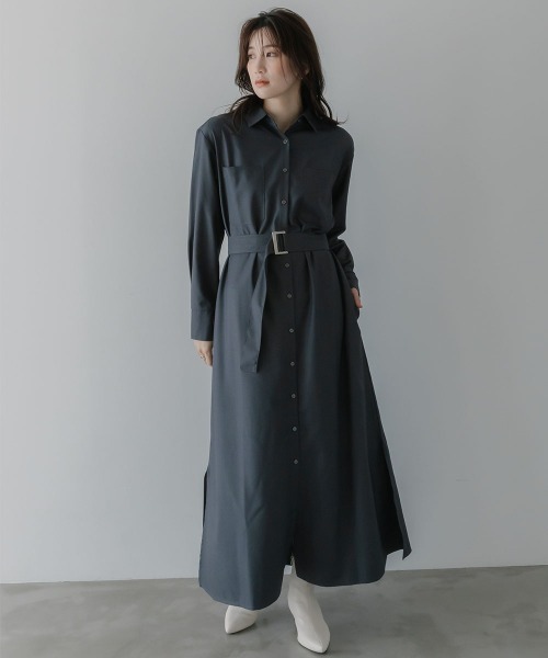 セール】高身長 シャツフレアマキシワンピース（トールサイズ