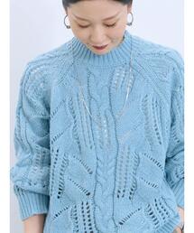 透かしケーブルニットプルオーバー