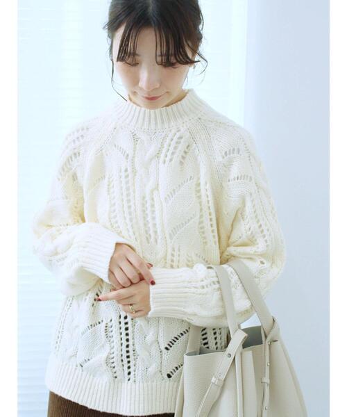 Samansa Mos2 blue（サマンサモスモスブルー）の「透かしケーブルニットプルオーバー（ニット/セーター・レディース・サックスブルー/オフホワイト/チャコールグレー・F）」の7枚目の写真