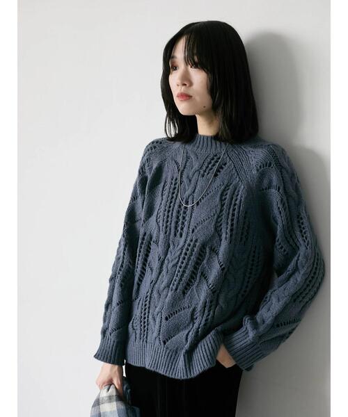 Samansa Mos2 blue（サマンサモスモスブルー）の「透かしケーブルニットプルオーバー（ニット/セーター・レディース・サックスブルー/オフホワイト/チャコールグレー・F）」の17枚目の写真