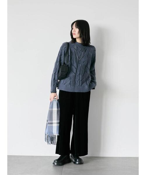 Samansa Mos2 blue（サマンサモスモスブルー）の「透かしケーブルニットプルオーバー（ニット/セーター・レディース・サックスブルー/オフホワイト/チャコールグレー・F）」の18枚目の写真