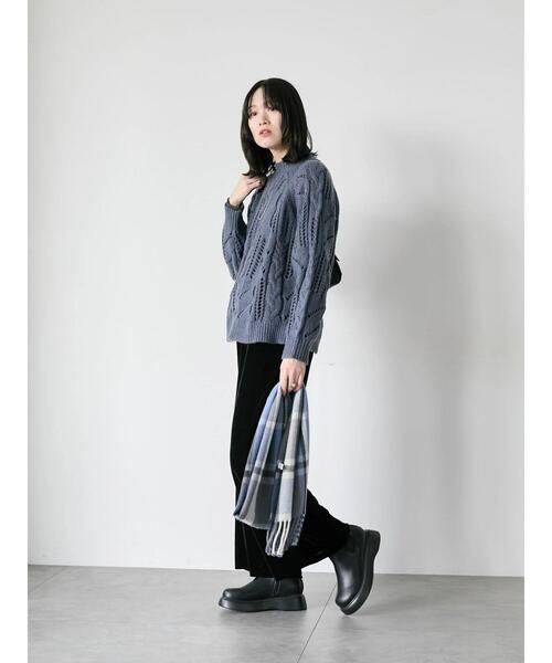 Samansa Mos2 blue（サマンサモスモスブルー）の「透かしケーブルニットプルオーバー（ニット/セーター・レディース・サックスブルー/オフホワイト/チャコールグレー・F）」の19枚目の写真