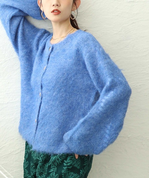 Sawa a la mode(サワアラモード)の「ソフトシャギーニットカーデジャケット(ノーカラージャケット・レディース・ライトグリーン/オレンジ/ダークブラウン/ブルー・FREE)」の3枚目の写真