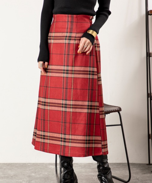 MILLION CARATS(ミリオンカラッツ)の「【起毛×チェックで冬気分満点】品よく華やぐ大人のストレッチスカート! 柔らかな起毛素材があたたかみを添え、脚長に見えるすっきりシルエット。後ろゴム仕様で快適なはき心地、きちんと感と女性らしさを両立した万能アイテム。(スカート・レディース・ピンク/ブラウン/グレー・FREE)」の1枚目の写真