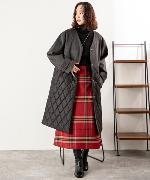 MILLION CARATS(ミリオンカラッツ)の「【起毛×チェックで冬気分満点】品よく華やぐ大人のストレッチスカート! 柔らかな起毛素材があたたかみを添え、脚長に見えるすっきりシルエット。後ろゴム仕様で快適なはき心地、きちんと感と女性らしさを両立した万能アイテム。(スカート・レディース・ピンク/ブラウン/グレー・FREE)」の13枚目の写真