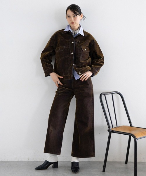 RAGEBLUE(レイジブルー)の「フロッキーデニムBIGブルゾン/セットアップ対応(デニムジャケット・レディース・ネイビー/ブラウン・FREE)」の3枚目の写真