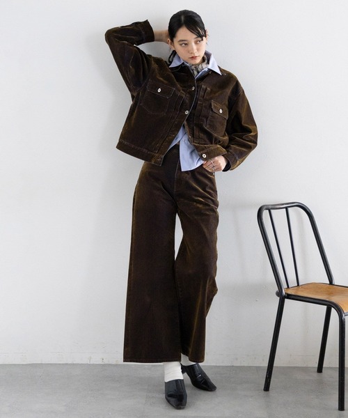 RAGEBLUE(レイジブルー)の「フロッキーデニムBIGブルゾン/セットアップ対応(デニムジャケット・レディース・ネイビー/ブラウン・FREE)」の4枚目の写真