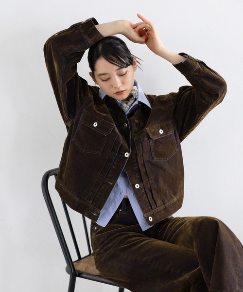 RAGEBLUE(レイジブルー)の「フロッキーデニムBIGブルゾン/セットアップ対応(デニムジャケット・レディース・ネイビー/ブラウン・FREE)」の5枚目の写真