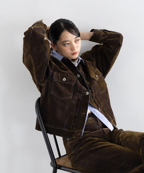 RAGEBLUE(レイジブルー)の「フロッキーデニムBIGブルゾン/セットアップ対応(デニムジャケット・レディース・ネイビー/ブラウン・FREE)」の6枚目の写真