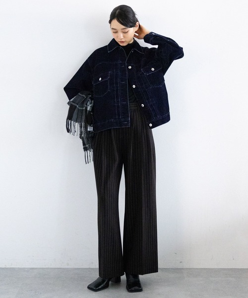 RAGEBLUE(レイジブルー)の「フロッキーデニムBIGブルゾン/セットアップ対応(デニムジャケット・レディース・ネイビー/ブラウン・FREE)」の7枚目の写真