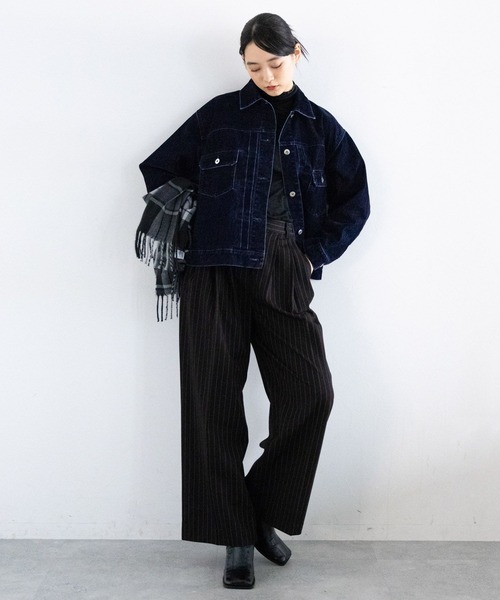 RAGEBLUE(レイジブルー)の「フロッキーデニムBIGブルゾン/セットアップ対応(デニムジャケット・レディース・ネイビー/ブラウン・FREE)」の8枚目の写真